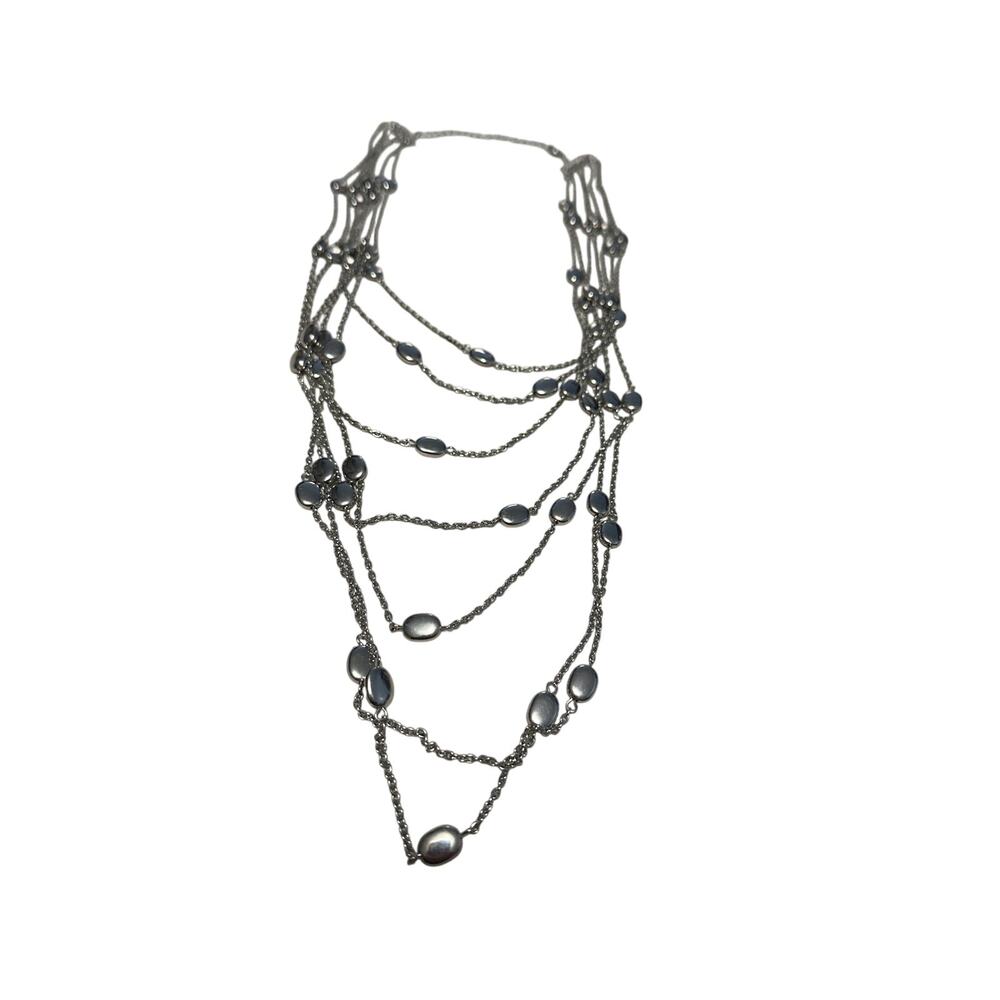 ALDO Silver Tone Multi Strand Layered Statement Necklace Organic Pebble Stations